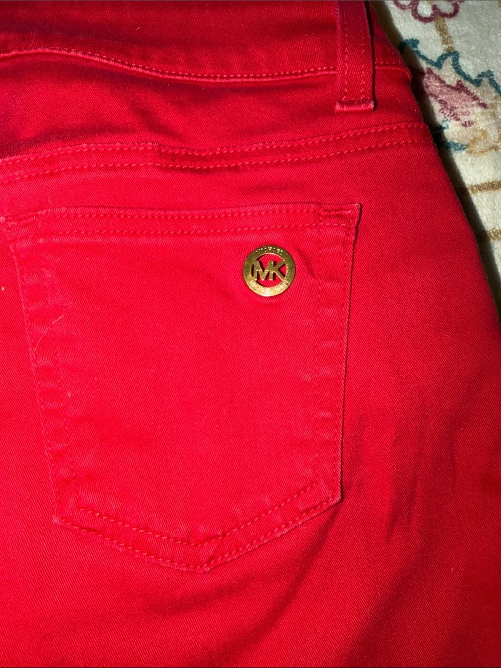 Michael Kors Red Skinny Jeans with Gold Zip Accents